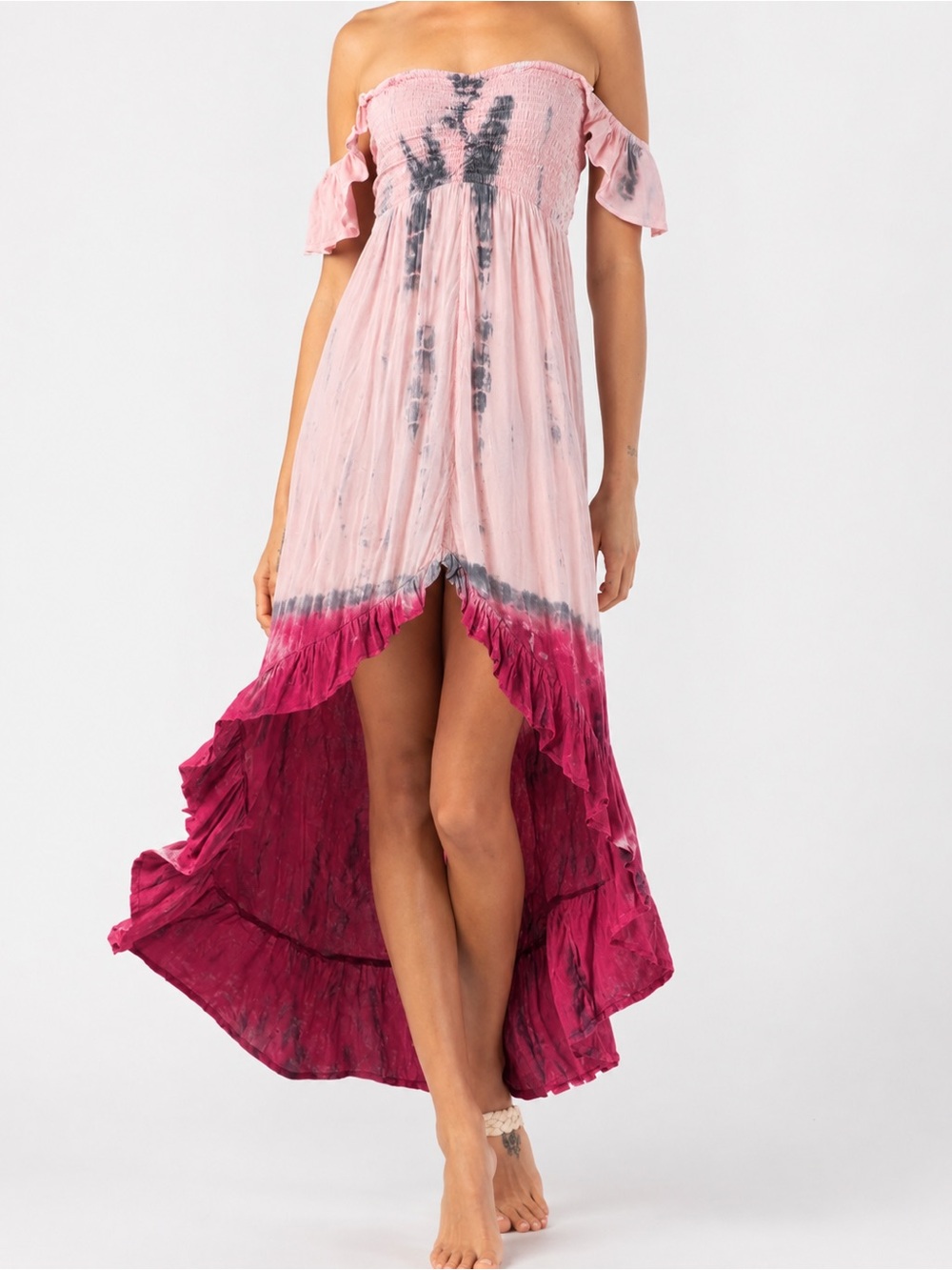 TIARE Hawaii Brooklyn High Low Maxi Dress Pink Tie Dye